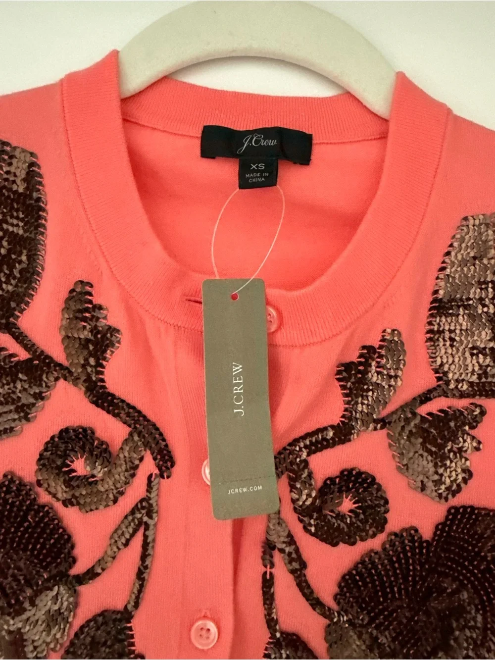 NEW WITH TAGS J. Crew Coral Sequin Floral Cardigan Sweater